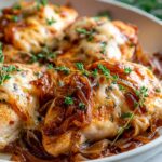 Cremige French Onion Hähnchenpfanne mit geschmolzenem Gruyère