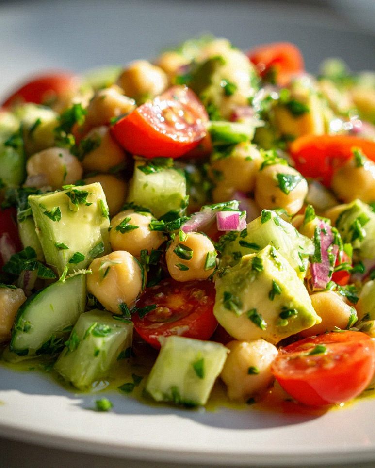 Frischer Kichererbsensalat mit Avocado