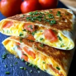 Frühstückswrap mit Ei, Käse und Tomaten