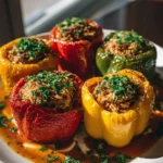Gefüllte Paprikaschoten mit Reis und Hackfleisch