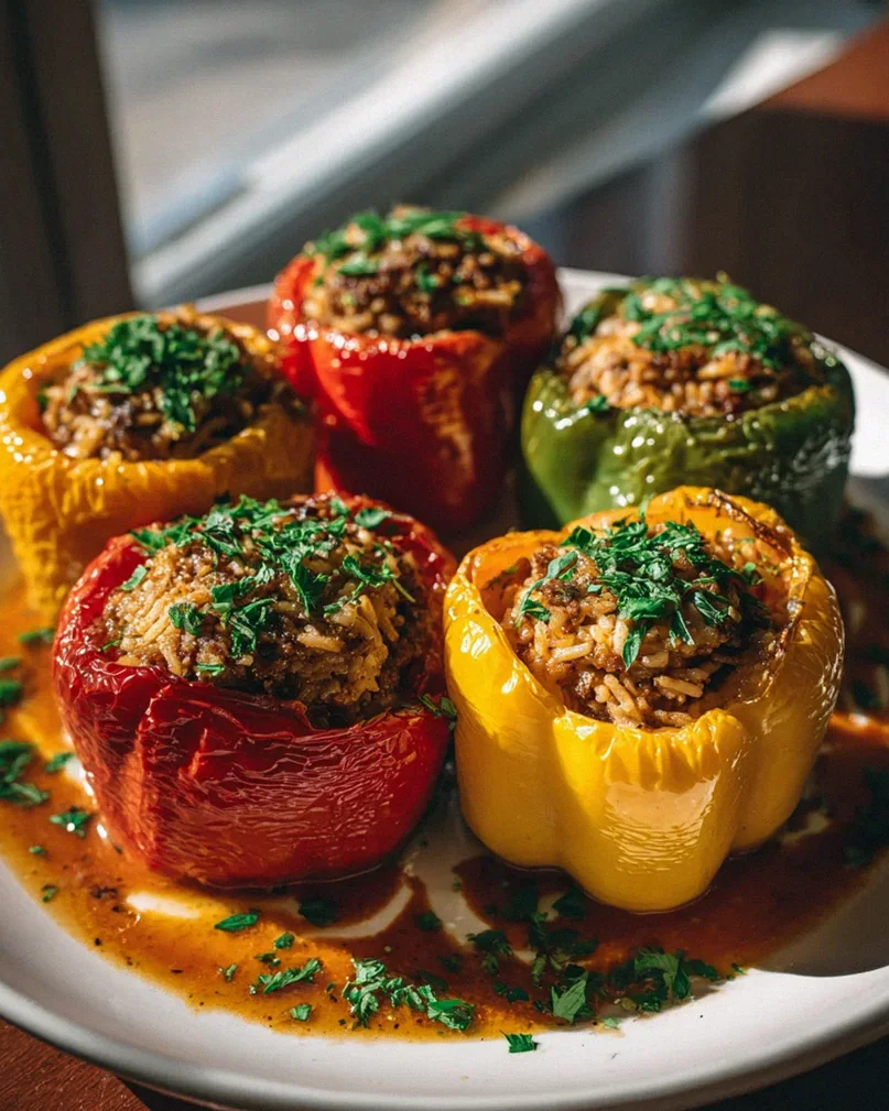 Gefüllte Paprikaschoten mit Reis und Hackfleisch