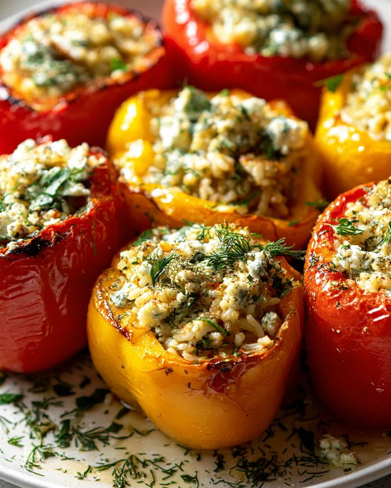 Leckere gefüllte Paprika vegetarisch mit Reis und Feta Rezept