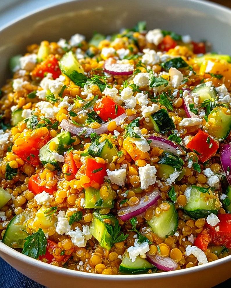 Orientalischer Rote Linsensalat mit Feta – gesund & lecker!