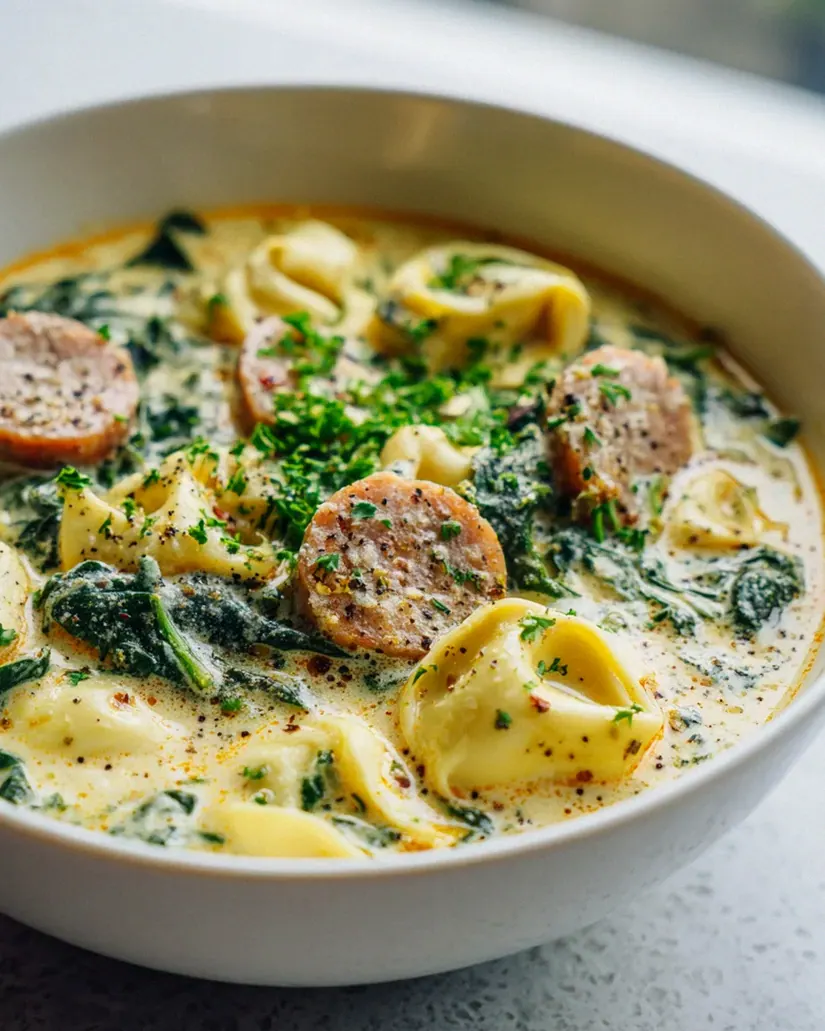 Slow Cooker Rinderwurst & Tortellini Spinat-Suppe – Cremig! – Schritt 2